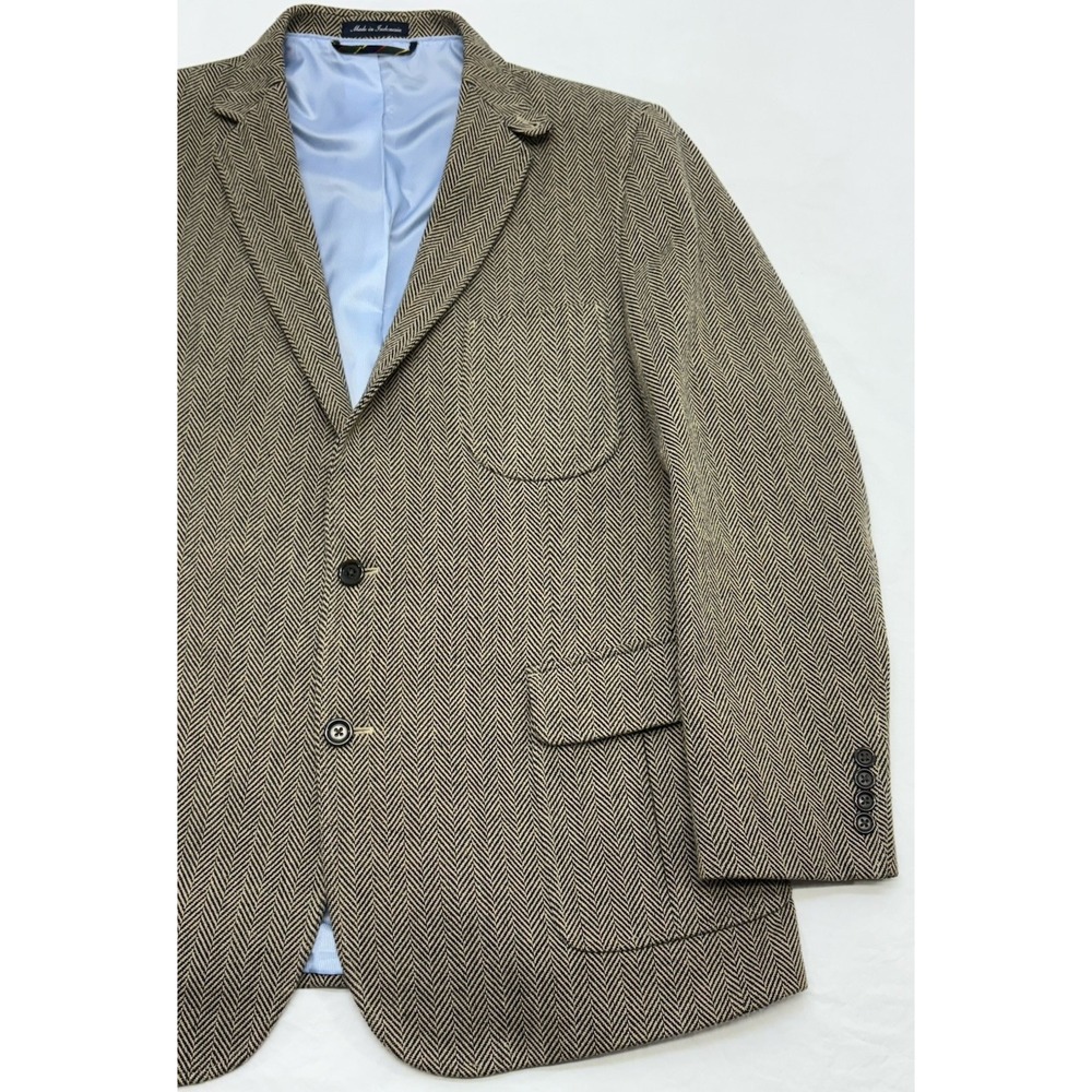 Lands End Beige/Black Herringbone Cotton Tweed Hunting Jacket Sport Coat 42R EUC - Picture 4 of 16